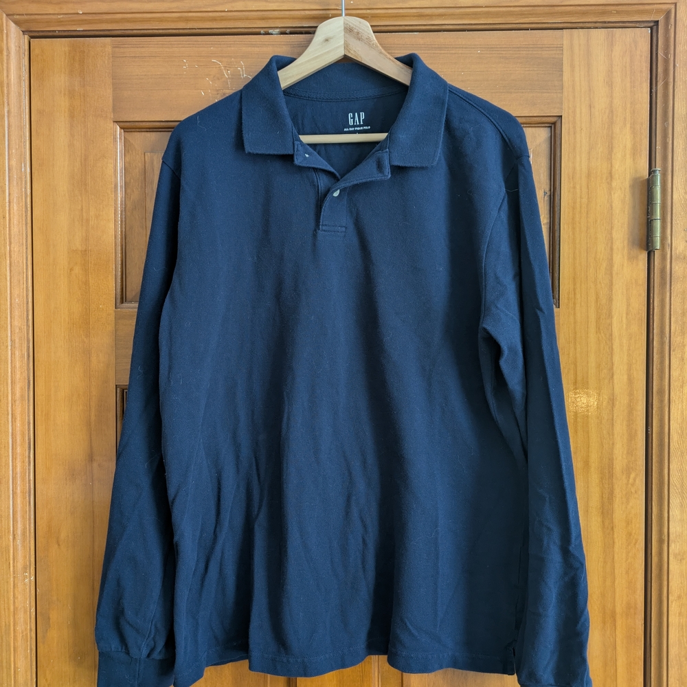 GAP Navy Blue Long Sleeve Pique Polo